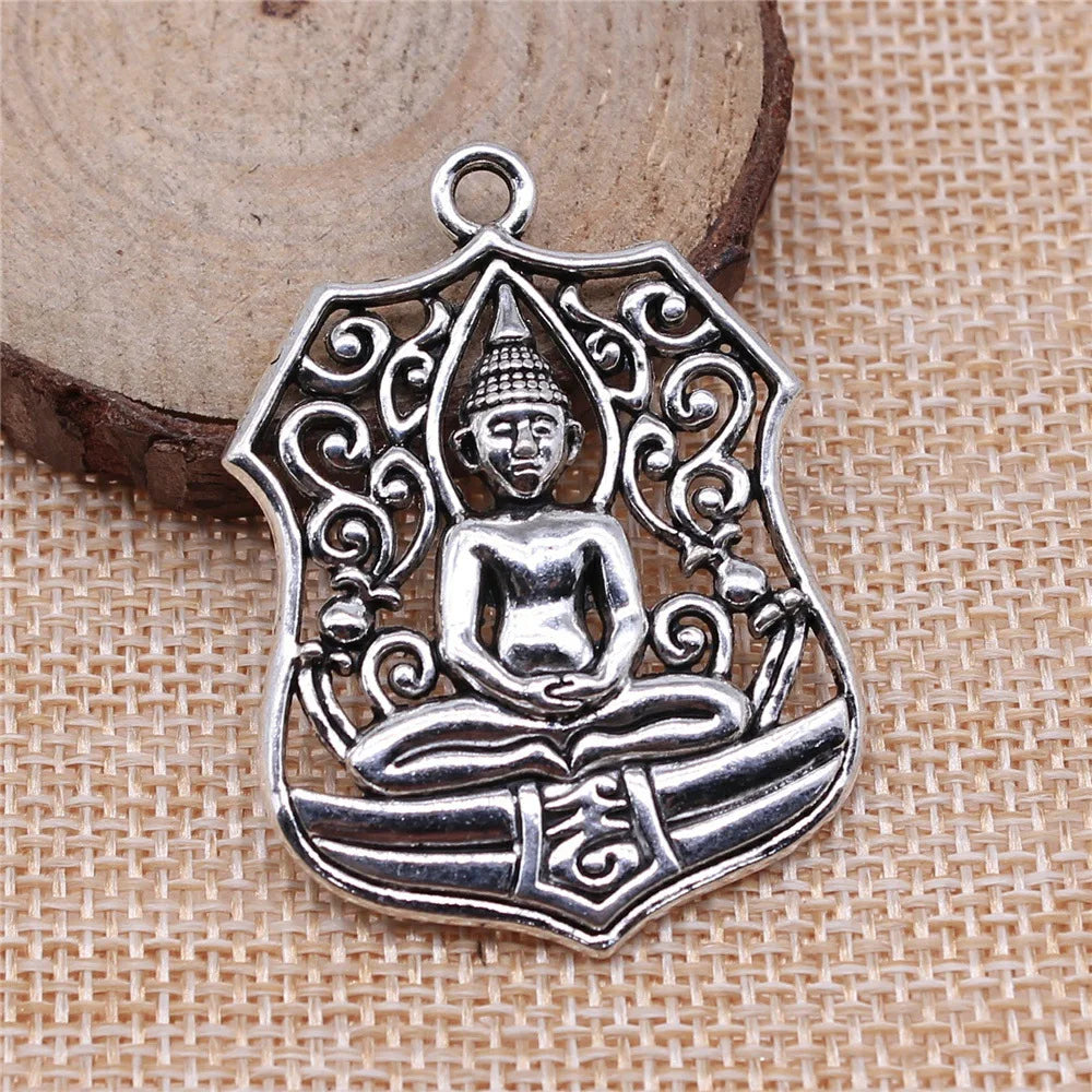 46x33mm 8.7g Antique Silver Zinc Alloy Buddha Charm Pendant for DIY Necklace Bracelet Jewelry Making