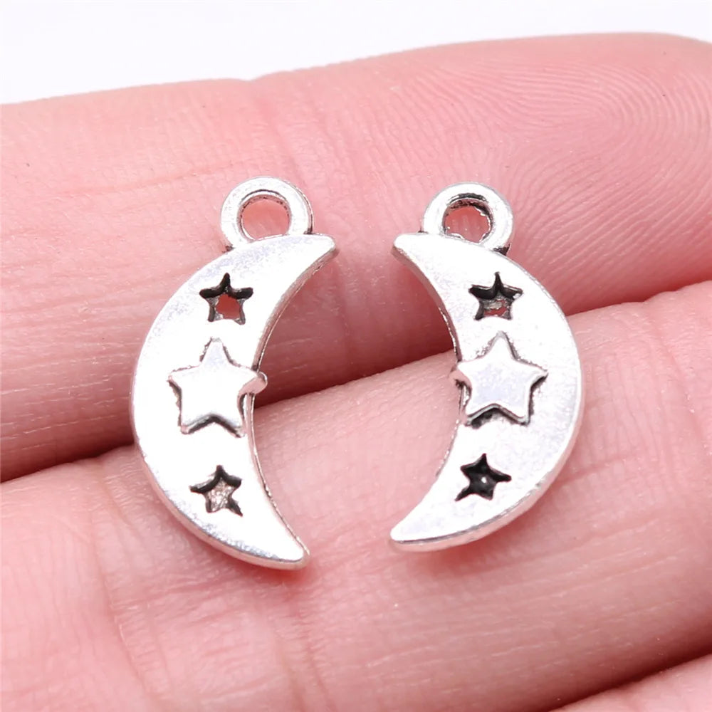 19x9mm 1g Antique Silver Zinc Alloy Moon Star Charm Pendant for DIY Necklace Bracelet Making