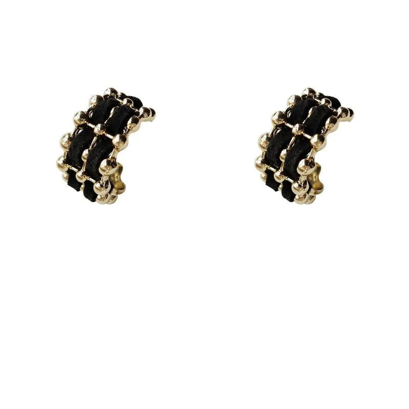 Silver Plated Metal Braided Hoop Stud Earrings For Women Vintage Geometric Office Style