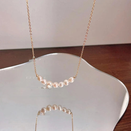 Freshwater Pearl 14K Gold Plated Copper Geometric Collarbone Necklace French Vintage Style