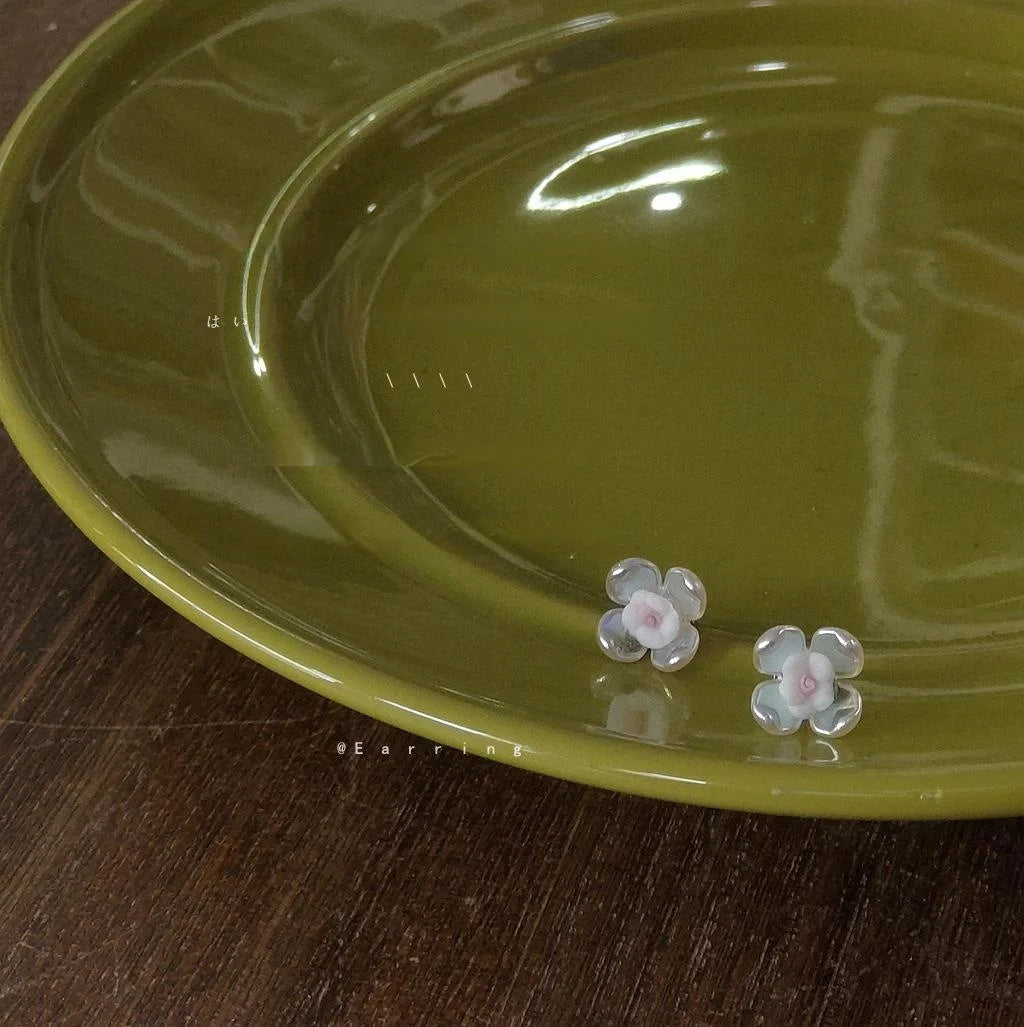 Ceramic Resin Flower Stud Earrings, 3D Fairy Style Floral Jewelry