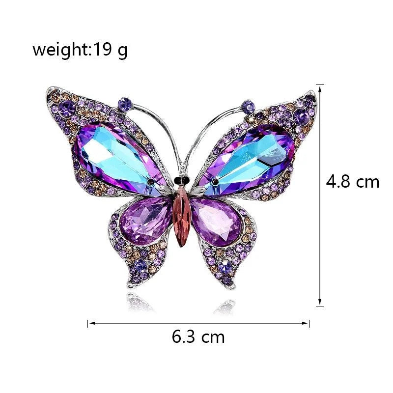 Luxury Blue Butterfly Rhinestone Alloy Brooch, Elegant Crystal Lapel Pin Corsage Suit Accessory Gift