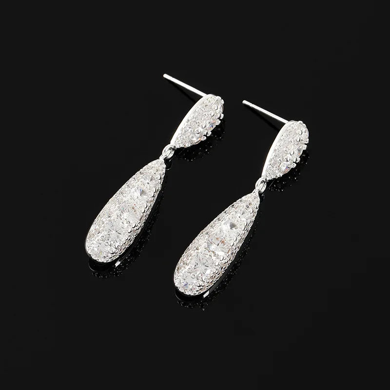 Elegant Luxury Rhinestone Teardrop Tassel Dangle Stud & Clip On No Piercing Long Bridal Earrings