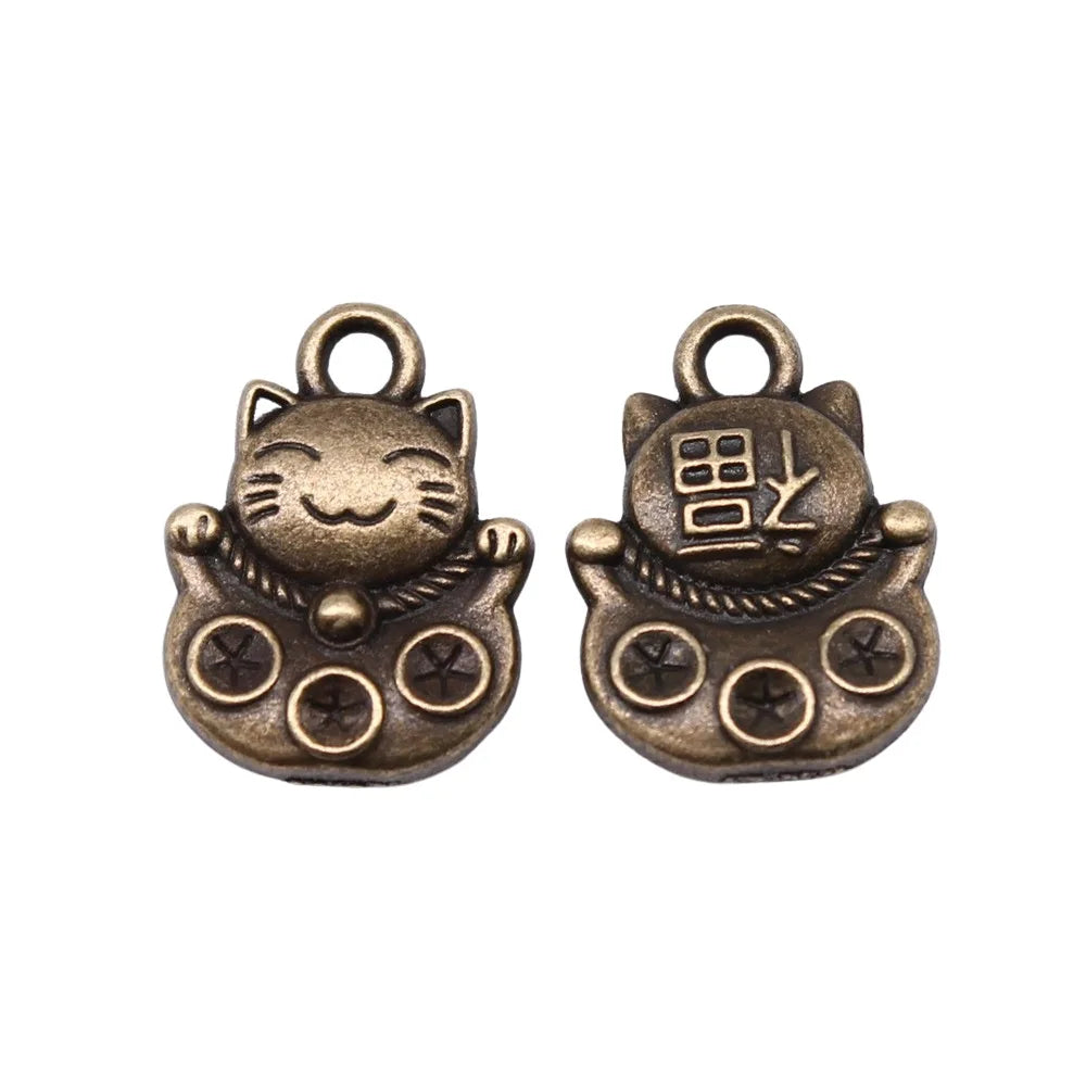 15x11mm 1.7g Multicolor Zinc Alloy Lucky Cat Charm Pendant for Necklace Bracelet DIY Jewelry Making