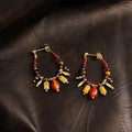 Handmade Ethnic Geometric Drop Earrings With Tiger Eye Red Agate Czech Glass And Seed Beads