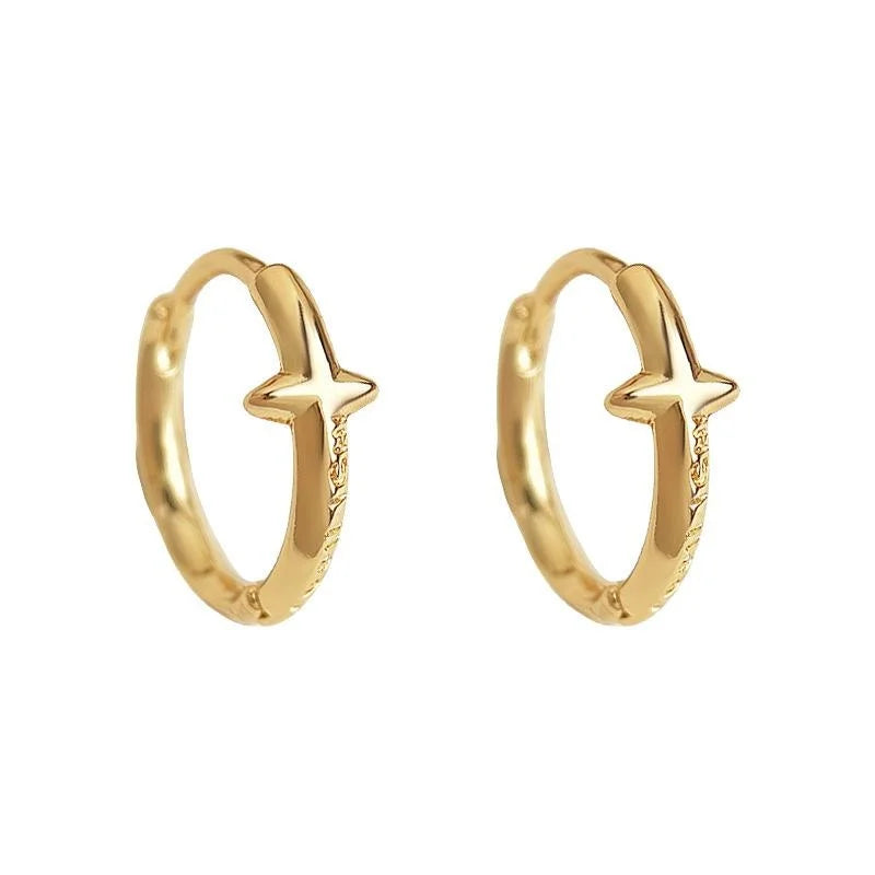 14K Gold Plated Copper Round Star Stud Earrings Simple Commuter Fashion Jewelry