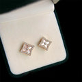 14K Gold Plated Copper Micro Pave Zircon Real Shell Geometric Square Luxury Stud Earrings