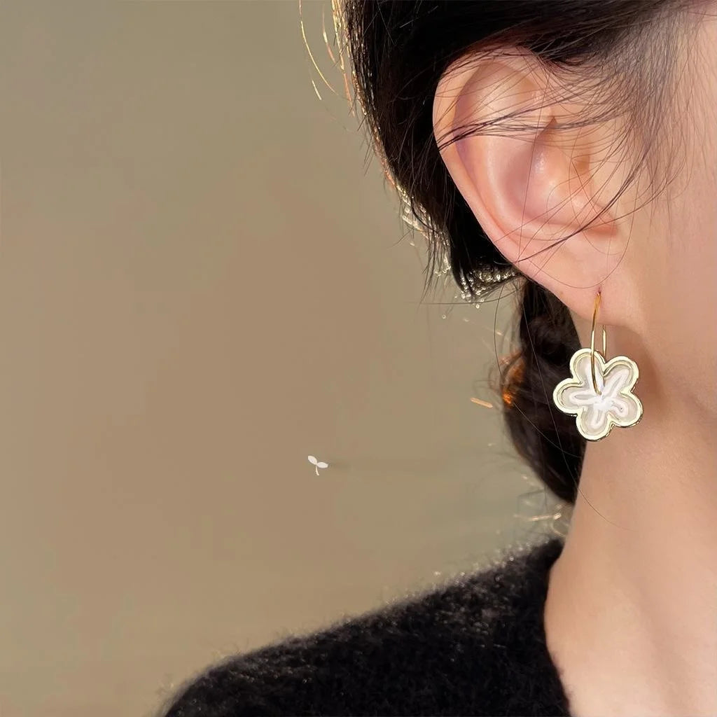 Sweet Floral Copper Hoop Earrings For Women, Elegant Geometric Round Statement Jewelry