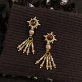 Vintage Maillard Tiger Eye Star Tassel Drop Earrings Copper Pearl Beaded Zircon Designer Jewelry
