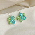 Colorful Glass Tassel Drop Earrings Fresh Geometric Round Ice Flower Style For Women