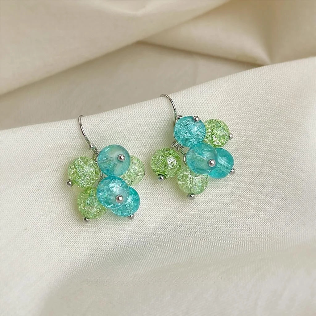 Colorful Glass Tassel Drop Earrings Fresh Geometric Round Ice Flower Style For Women