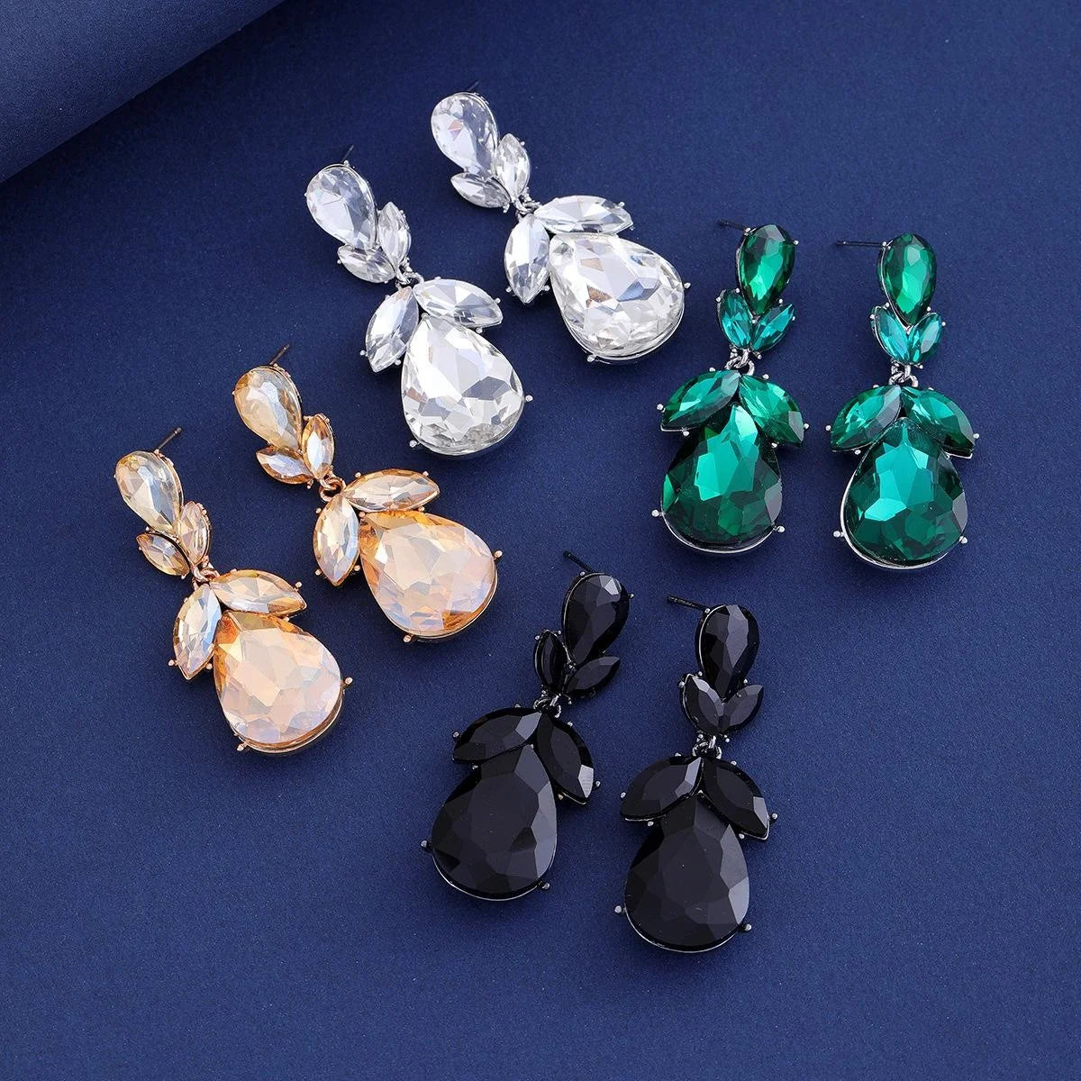 Luxury Vintage Gold Tone Alloy Champagne Crystal Teardrop Dangle Earrings For Bridal Wedding Party Gift