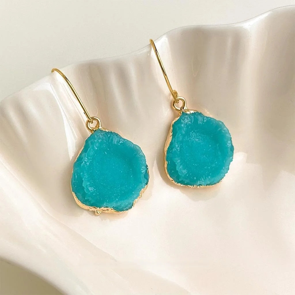 Original Design Green Resin Irregular Geometric 3D Drop Earrings For Spring Summer