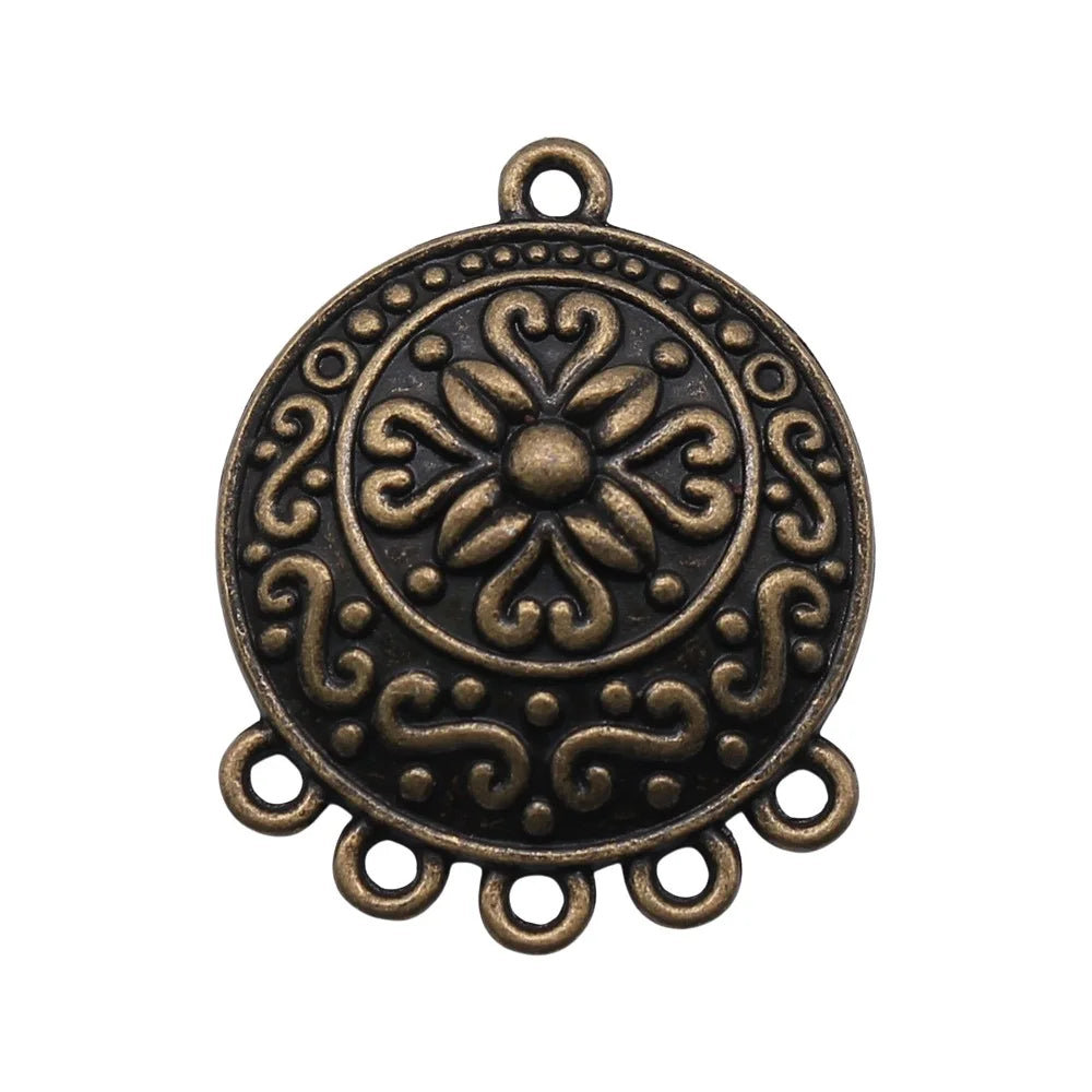 29x23mm 3.1g Zinc Alloy Round Carved Earring Connector Charms for DIY Handmade Jewelry Making