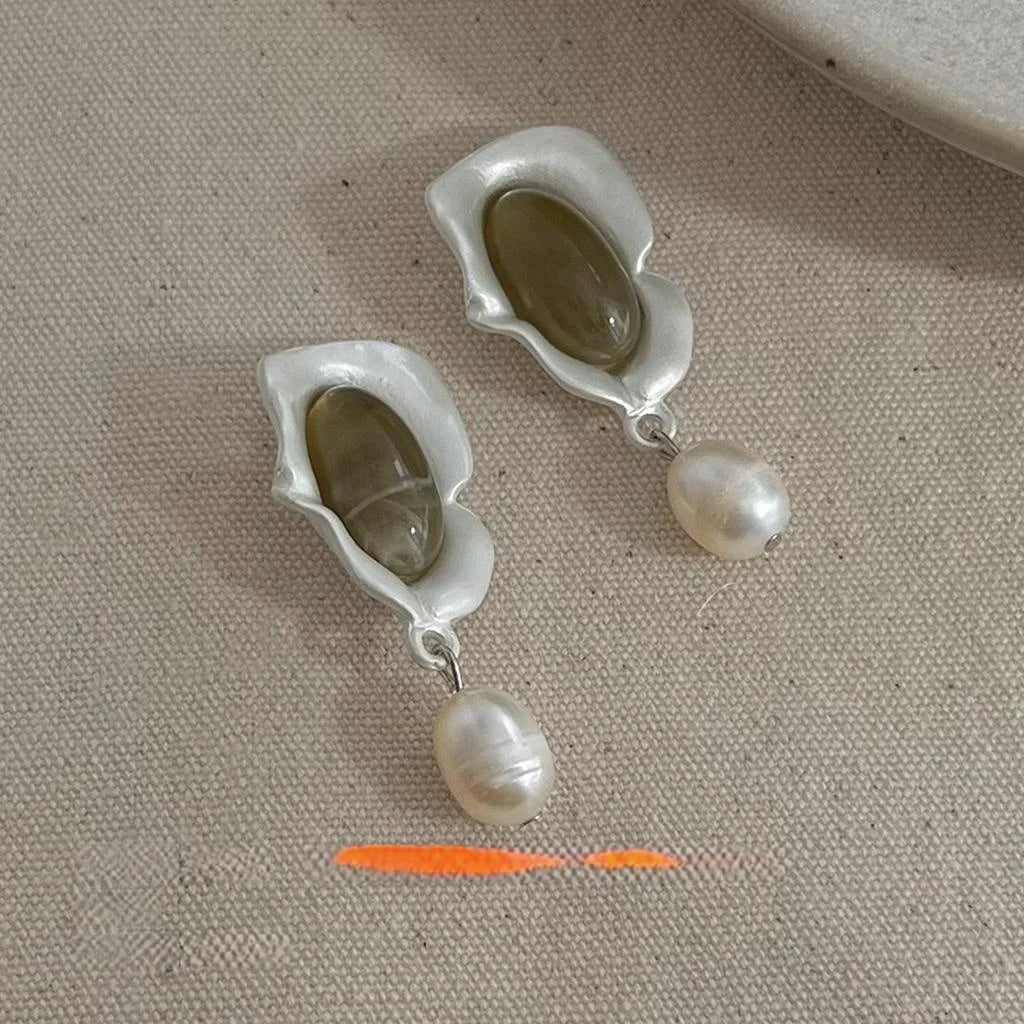Freshwater Pearl Irregular Geometric Drop Earrings Designer Chic Office Jewelry