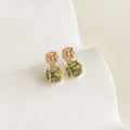 14K Plated Copper Zircon Round Geometric Stud Earrings Light Luxury Minimalist Jewelry