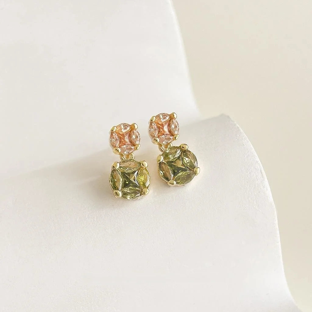 14K Plated Copper Round Geometric Zircon Stud Earrings Light Luxury Minimalist