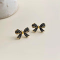 Light Luxury Alloy Rhinestone Bow Stud Earrings With Silver-Plated Pins For Women