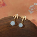 New Chinese Style Aquamarine Bamboo Leaf Drop Earrings Handmade Matte Designer Jewelry