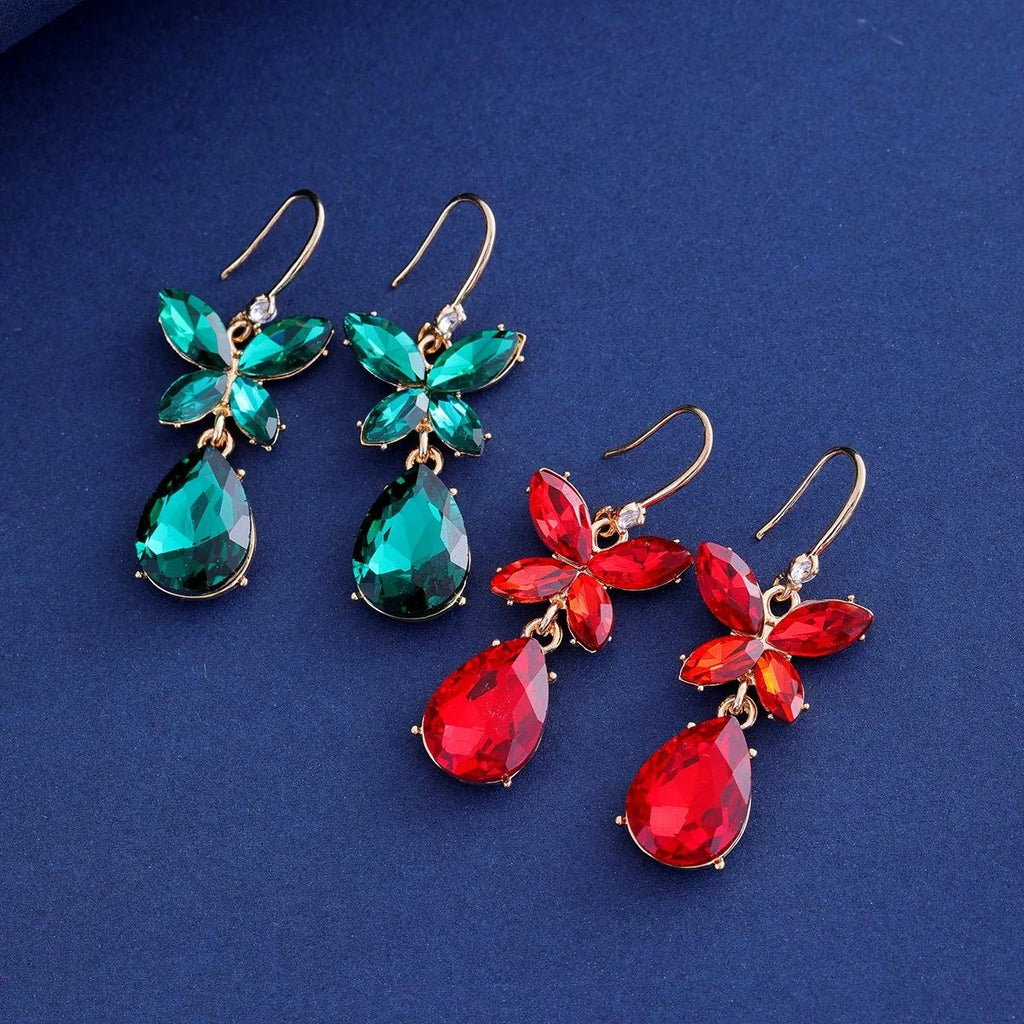 Elegant Blue Crystal Butterfly Teardrop Hook Earrings With Zircon Accents For Wedding Party Banquet Gift