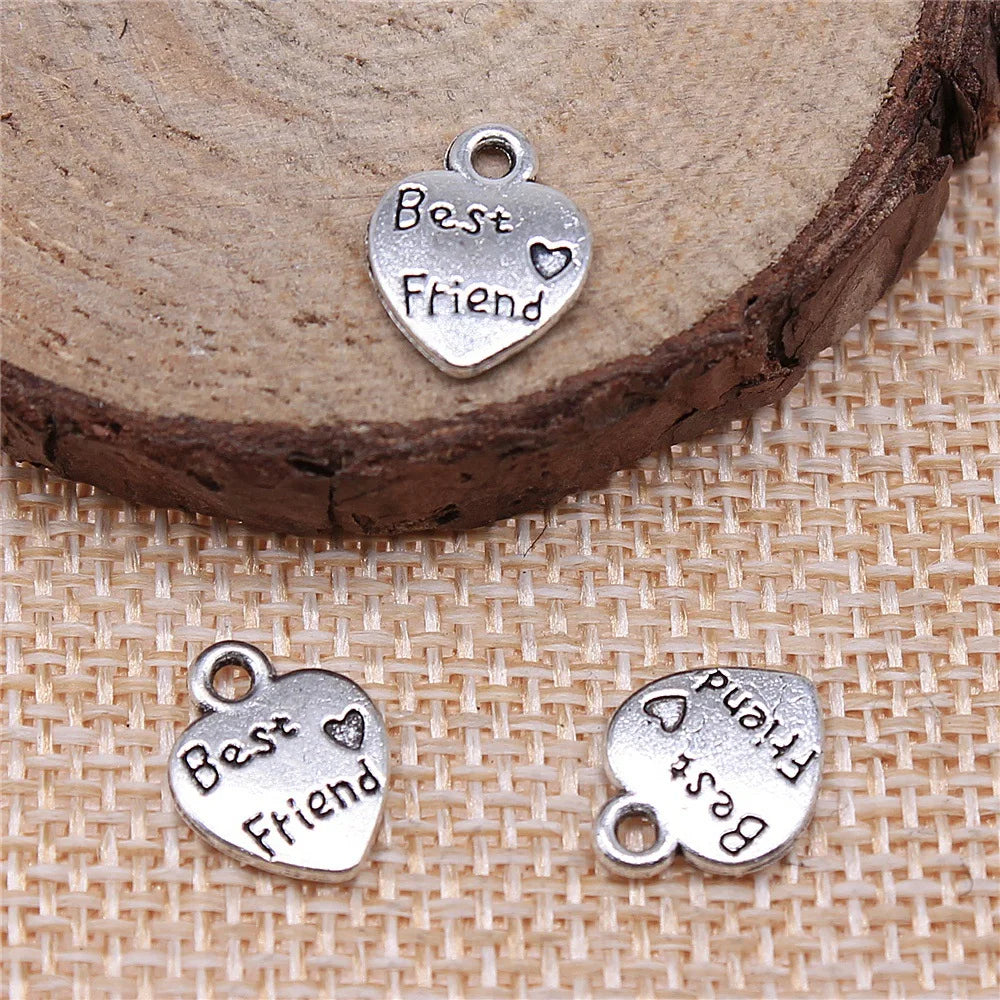 12x10mm 0.7g Multicolor Zinc Alloy Best Friend Heart Charm Pendant for DIY Friendship Jewelry
