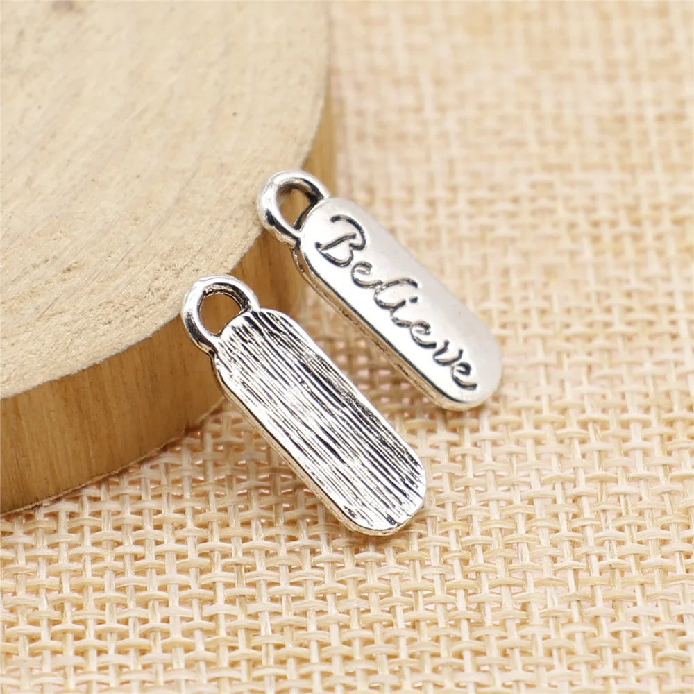 20x6mm 1g Antique Silver Zinc Alloy BELIEVE Word Tag Letter Charm Pendant for DIY Bracelet Necklace Making