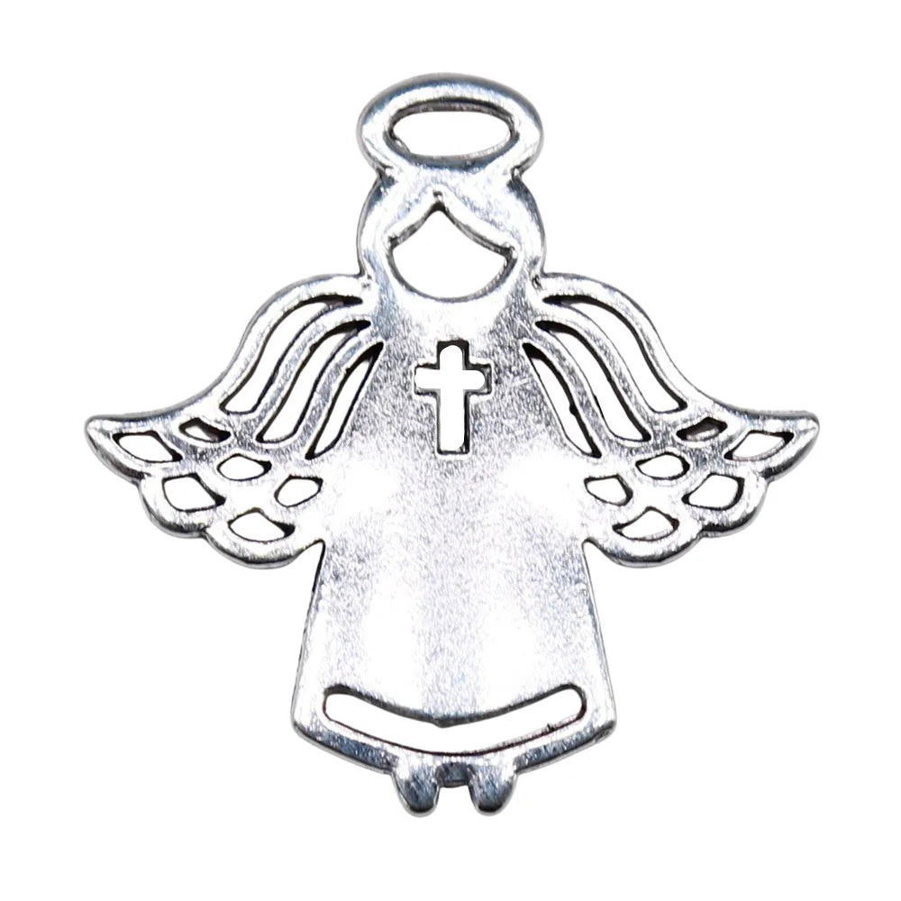 27x26mm 2.14g Antique Silver Zinc Alloy Cross Angel Charm Pendant for DIY Necklace Bracelet Making