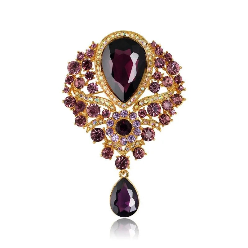 Luxury Rhinestone Alloy Glass Teardrop Brooch For Women, Elegant Lapel Pin Corsage Suit Accessory Gift