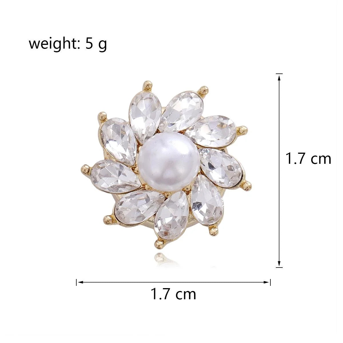 Elegant 3D Flower Magnetic Brooch With Pearl Center, Rhinestone Petals And Gold Alloy Lapel Pin Suit Accessory