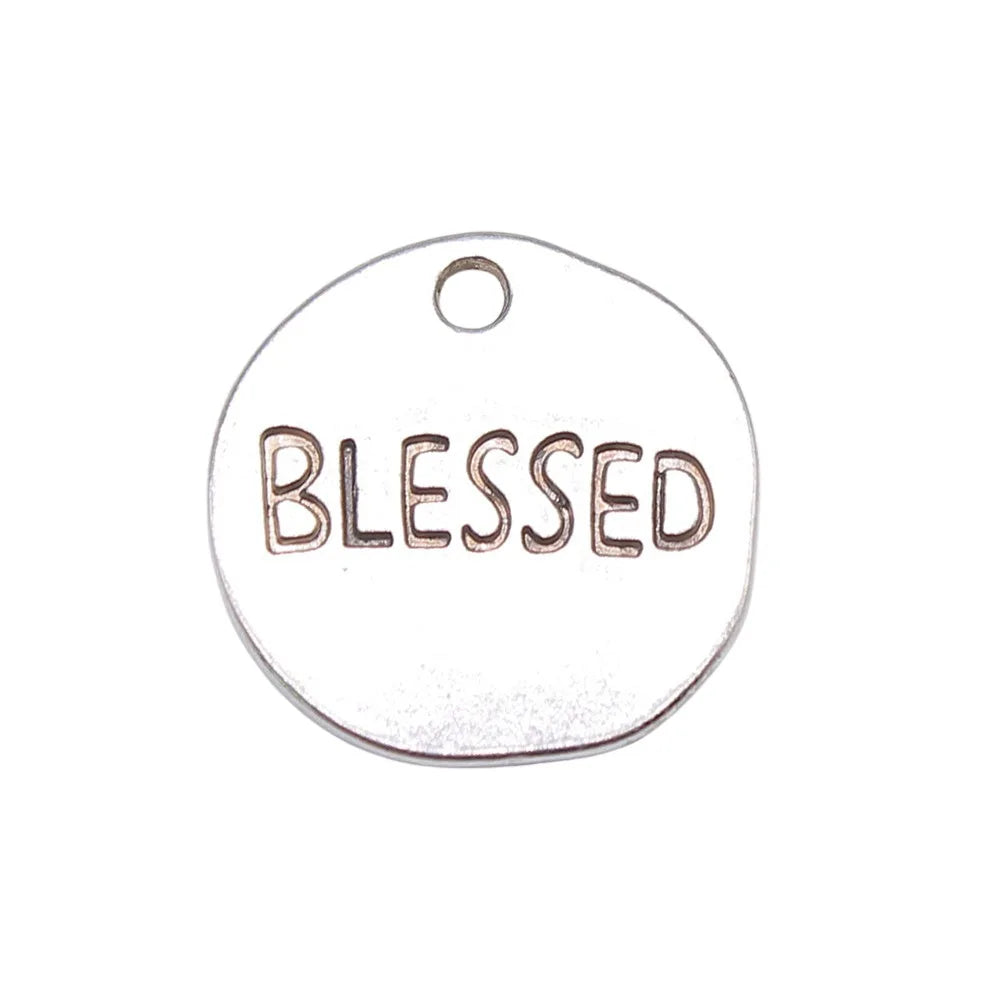 18x18mm 2.9g Antique Silver Zinc Alloy blessed Word Tag Letter Charm Pendant for DIY Bracelet Necklace