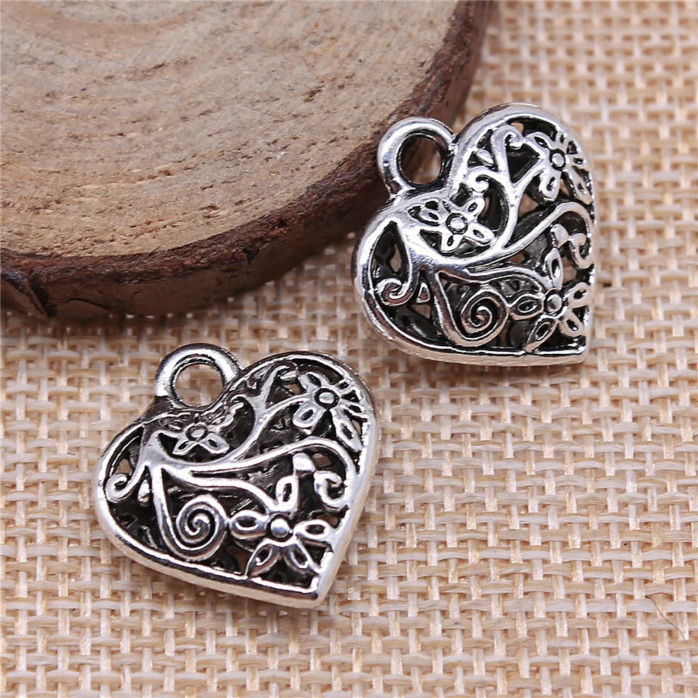 20x21mm 2.6g Multicolor Zinc Alloy 3D Hollow Heart Charm Pendant for Bracelet Necklace Making