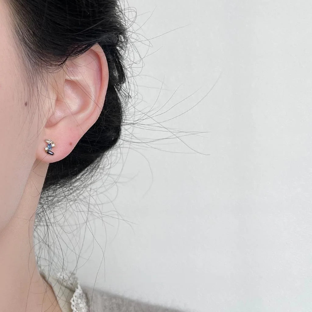 Mini 14K Gold Plated Copper Micro Pave Zircon Geometric Stud Earrings For Daily Wear