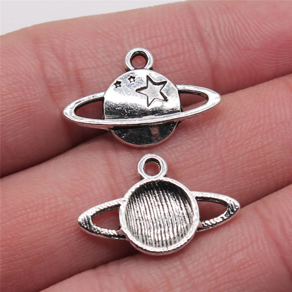 14x22mm 1.1g Vintage Zinc Alloy Solar System Saturn Charm Pendant for DIY Necklace Bracelet Making