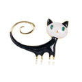 Cute Enamel Curled Tail Cat Brooch Alloy Rhinestone Animal Lapel Pin For Coat Suit Gift