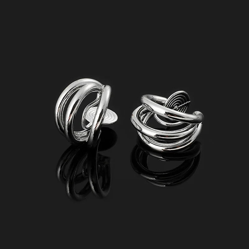 Elegant Gold Alloy Spiral Hoop Stud & Clip On No Piercing Minimalist Metal C-Shaped Ear Cuff Earrings