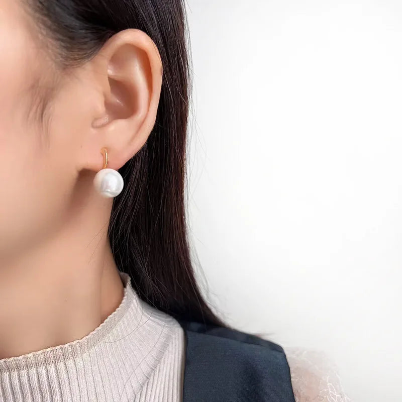 Elegant Luxury High Heel White Pearl Gold Alloy Stud & Clip On No Piercing Spiral Ear Clip Earrings