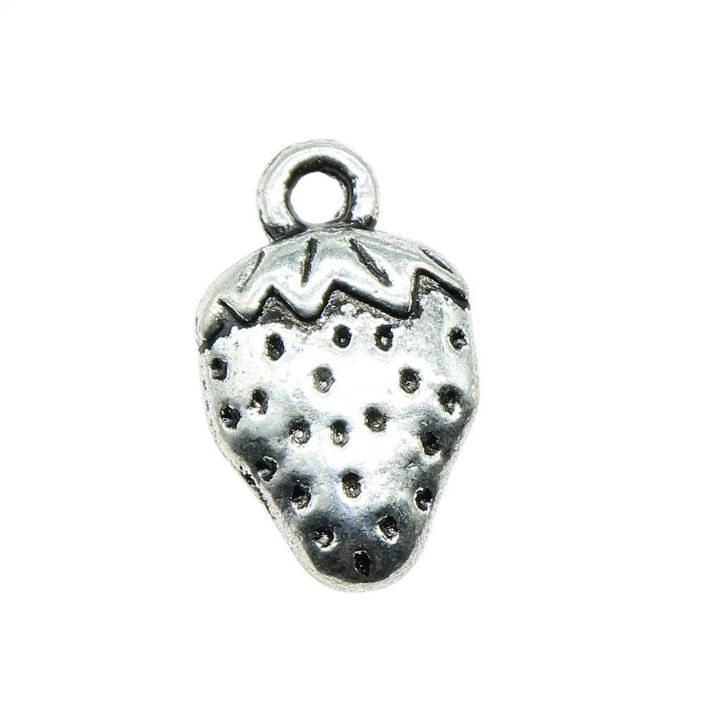 17x10mm 1.7g Antique Silver Zinc Alloy Strawberry Charm Pendant for DIY Bracelet Necklace Making