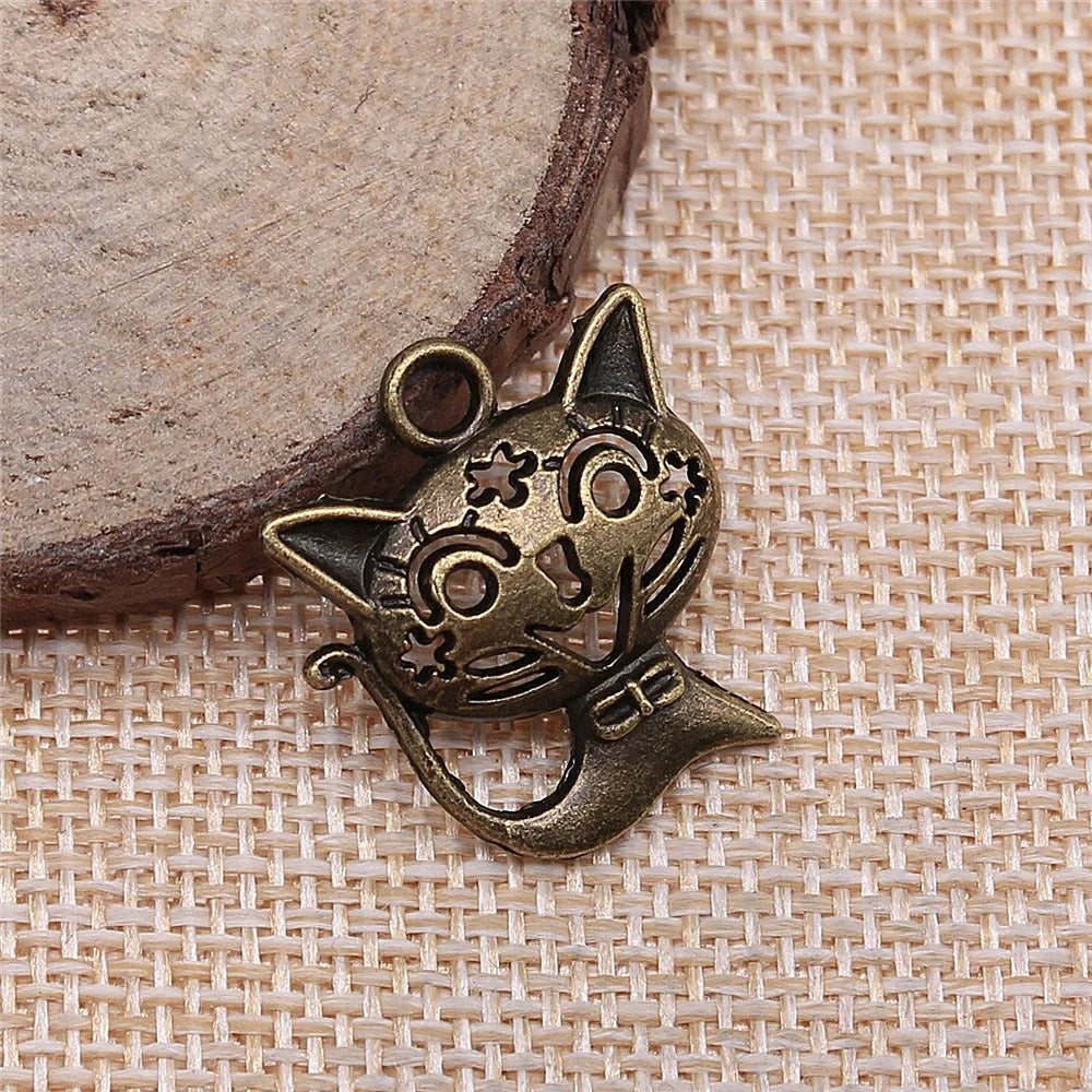 24x21mm 2.2g Multicolor Zinc Alloy Cat Charm Pendant for DIY Cute Animal Bracelet Necklace Making