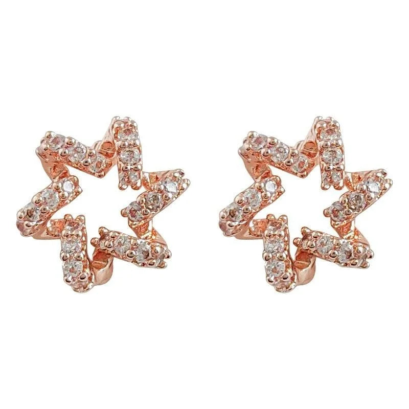 Rose Gold Plated Copper Micro Pave Zircon Star Firework Flower Stud Earrings