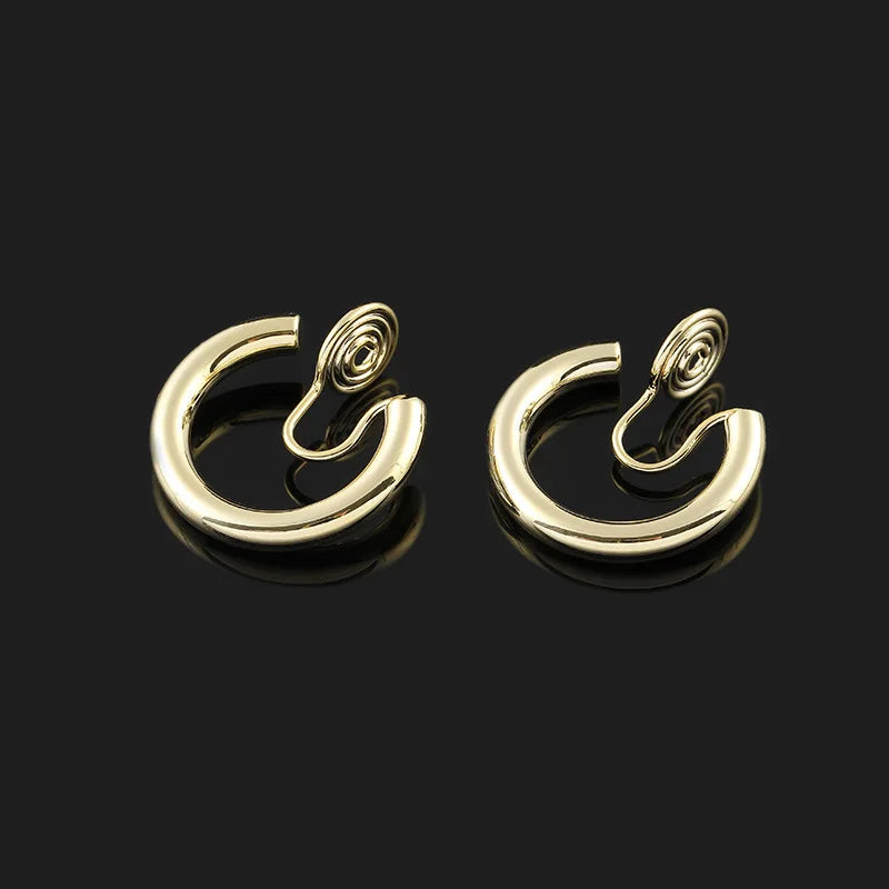 Minimalist Gold Alloy Spiral Hoop Stud & Clip On No Piercing French Elegant Ear Cuff Earrings