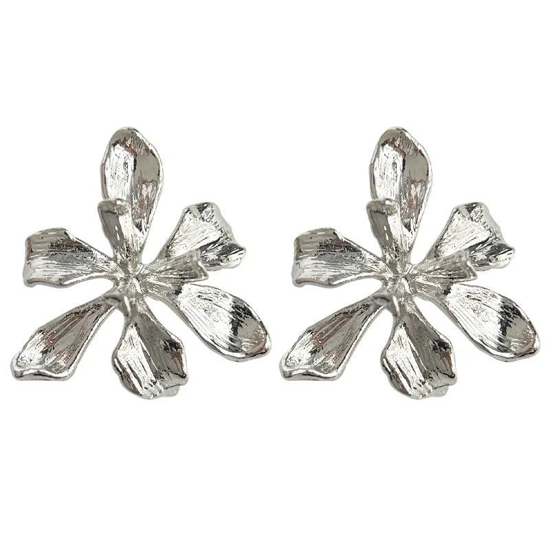 Sweet Cool Iris Flower Stud Earrings Copper Petal Design Elegant Spring Jewelry