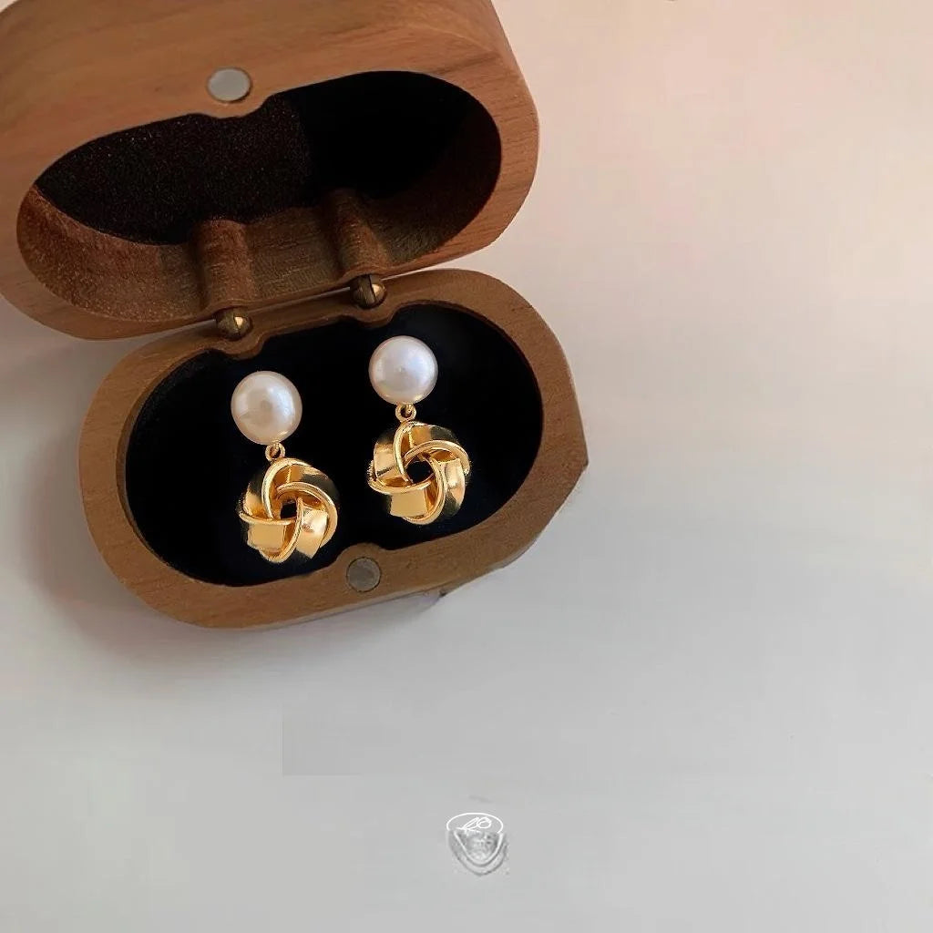 Minimalist Freshwater Pearl Geometric Line Drop Earrings 14K Gold Plated Copper Elegant Daily Jewelry