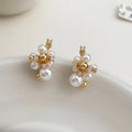 Light Luxury Copper Zircon Pearl Flower Geometric Drop Earrings With Silver Plated Pins