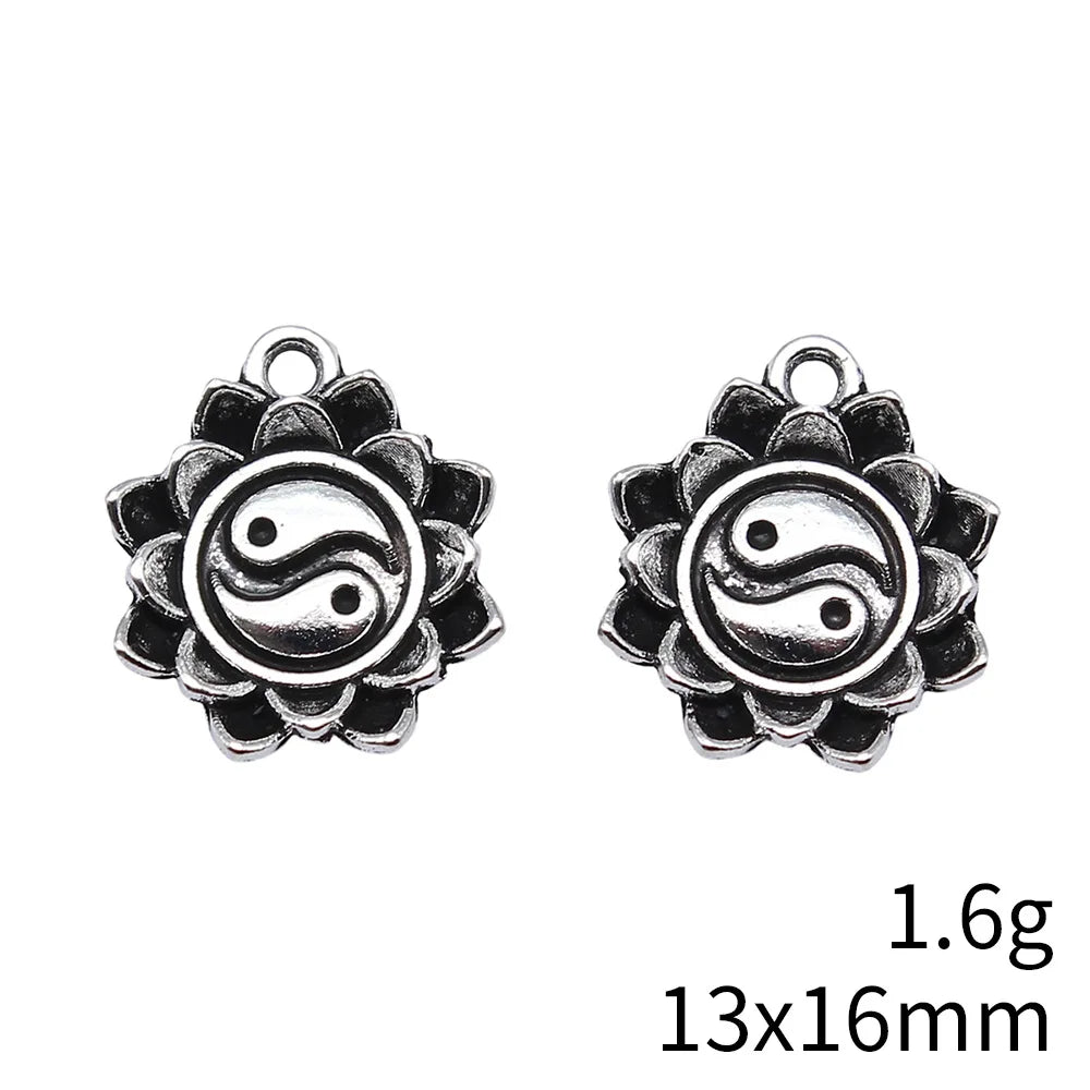 13x16mm 1.6g Antique Silver Zinc Alloy Tai Chi Lotus Charm Pendant for DIY Necklace Bracelet Making