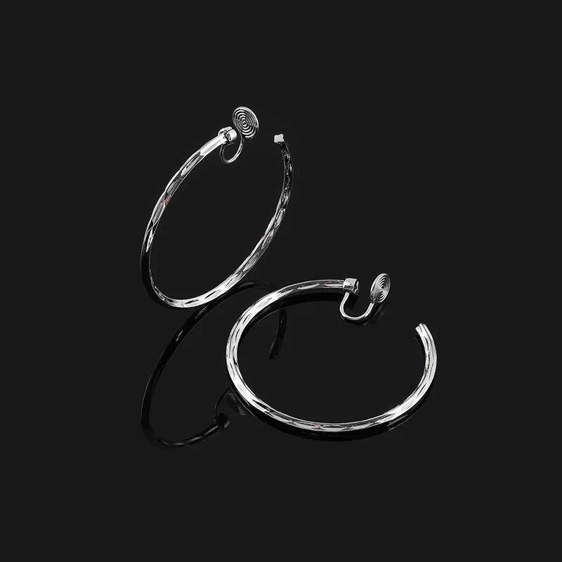 Luxury Twisted Silver Alloy Oversized Round Hoop Stud & Clip On No Piercing Statement Earrings