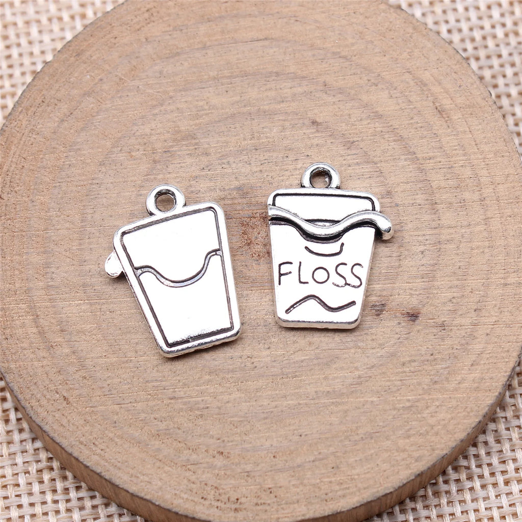 19x14mm 2.5g Antique Silver Zinc Alloy Dental Floss Charm Pendant for DIY Dentist Theme Jewelry Making
