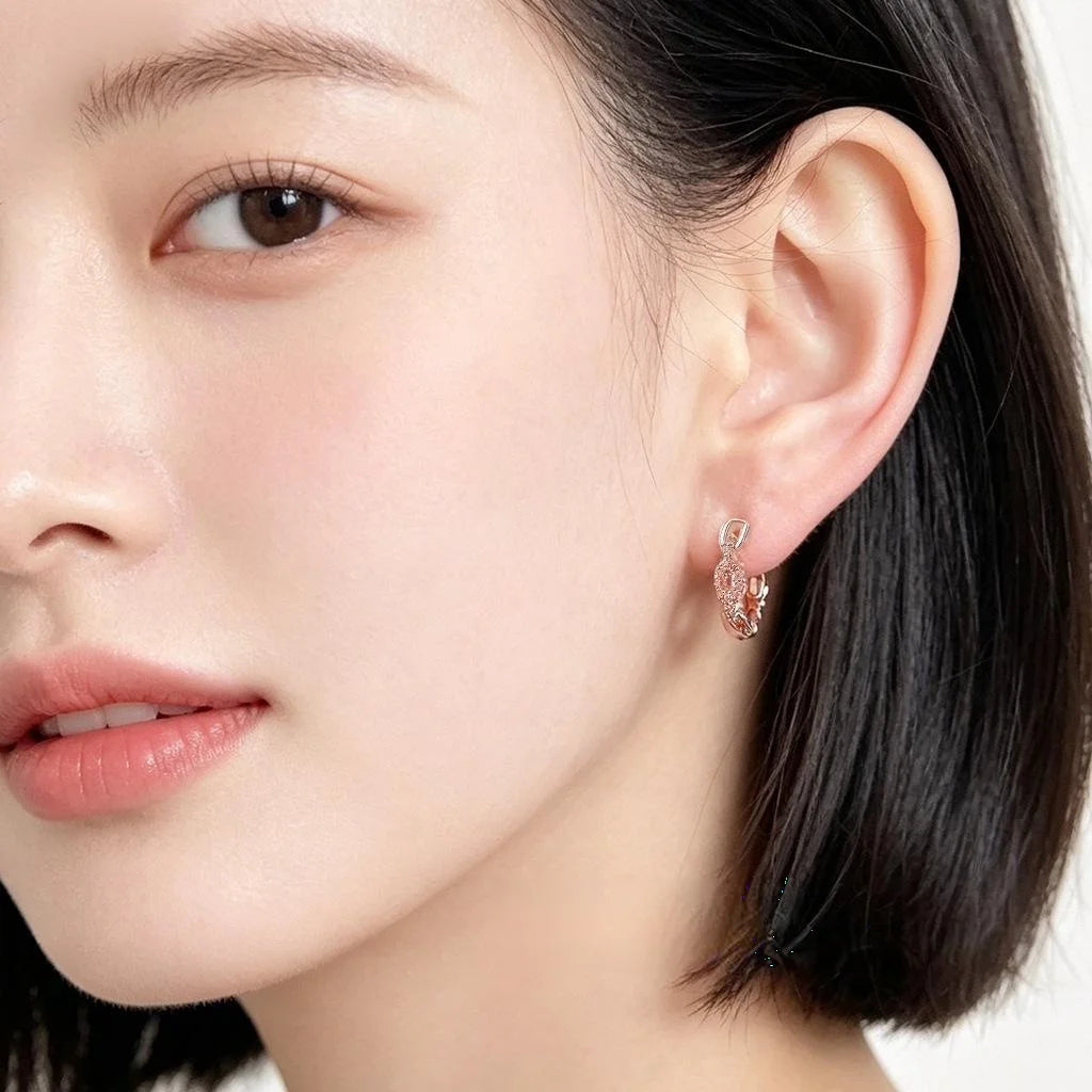 Rose Gold Plated Copper Geometric Circle Chain Drop Earrings With Micro Pave Zircon Luxury Style