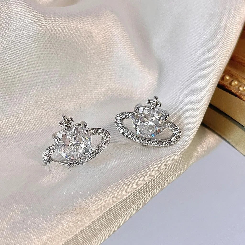 Light Luxury Crown Micro Pave Zircon Copper Stud Earrings With Silver Plated Pins