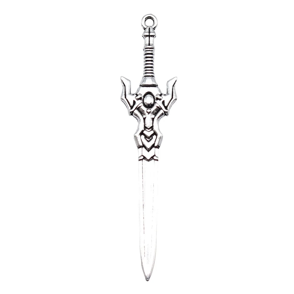 59x13mm 2.1g Antique Silver Tone Zinc Alloy Sword Weapon Charm Pendant for Cosplay Necklace Bracelet DIY