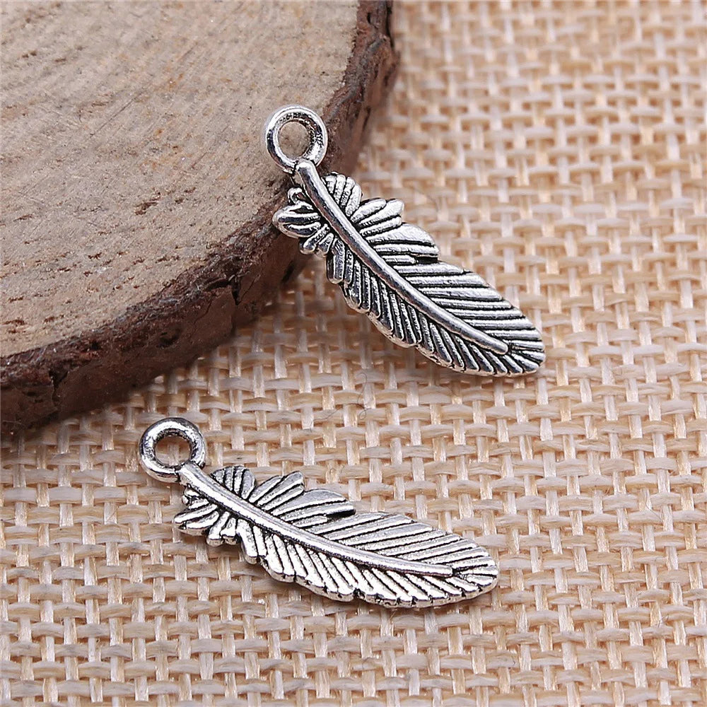 7x23mm 1g Multicolor Zinc Alloy Feather Charm Pendant for Necklace Bracelet Earring Making